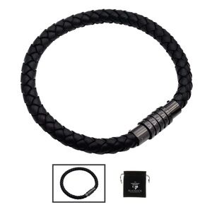 Men’s Black Leather and Black Stainless Steel Bracelet BLACKJACK